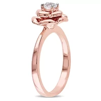 Womens Lab Created White Sapphire 18K Rose Gold Over Silver Flower Cocktail Ring