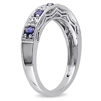 Modern Bride Gemstone Womens 2MM Lab Created Blue Sapphire Sterling Silver Wedding Band