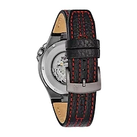 Bulova Maquina Mens Automatic Black Leather Strap Watch 98a237