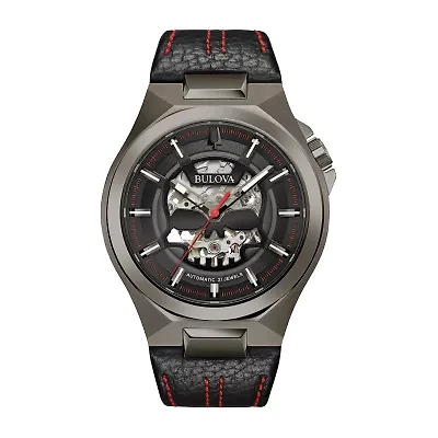 Bulova Maquina Mens Automatic Black Leather Strap Watch 98a237