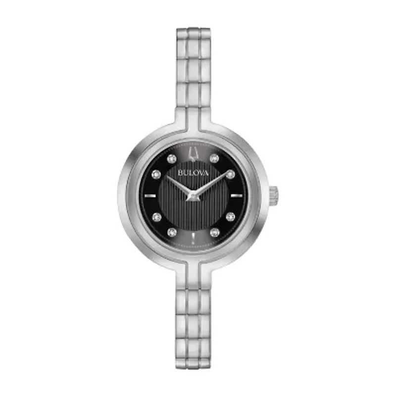 Bulova Rhapsody Womens Diamond Accent Silver Tone Stainless Steel Bracelet Watch 96p215