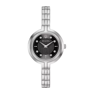 Bulova Rhapsody Womens Diamond Accent Silver Tone Stainless Steel Bracelet Watch 96p215