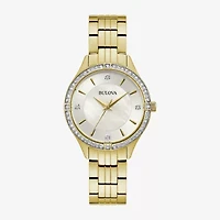 Bulova Crystal Womens Gold Tone Stainless Steel Bracelet Watch 98l274