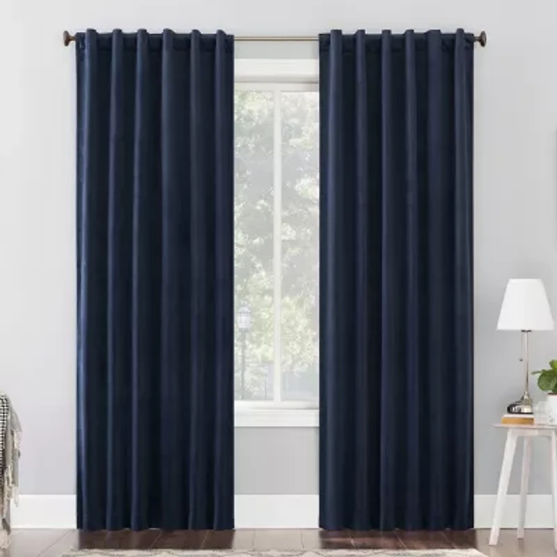 Sun Zero Amherst Velvet Thermal Extreme Back Tab Energy Saving 100% Blackout Single Curtain Panel