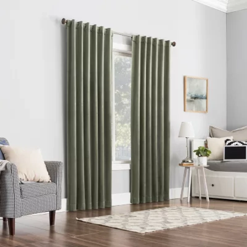 Sun Zero Amherst Velvet Thermal Extreme Back Tab Energy Saving 100% Blackout Single Curtain Panel