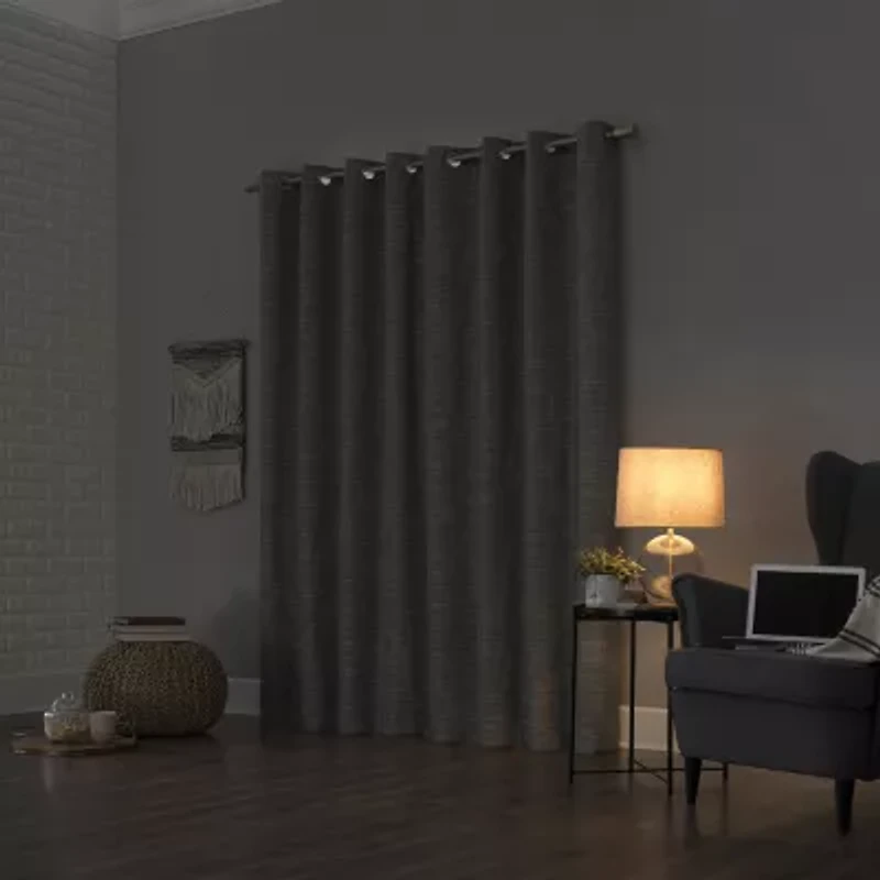 Sun Zero Kline Burlap Weave Thermal Extreme Grommet Top Energy Saving 100% Blackout Single Curtain Panel