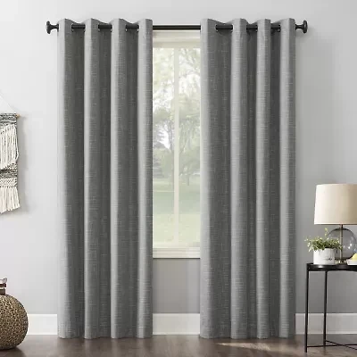 Sun Zero Kline Burlap Weave Thermal Extreme Grommet Top Energy Saving 100% Blackout Single Curtain Panel