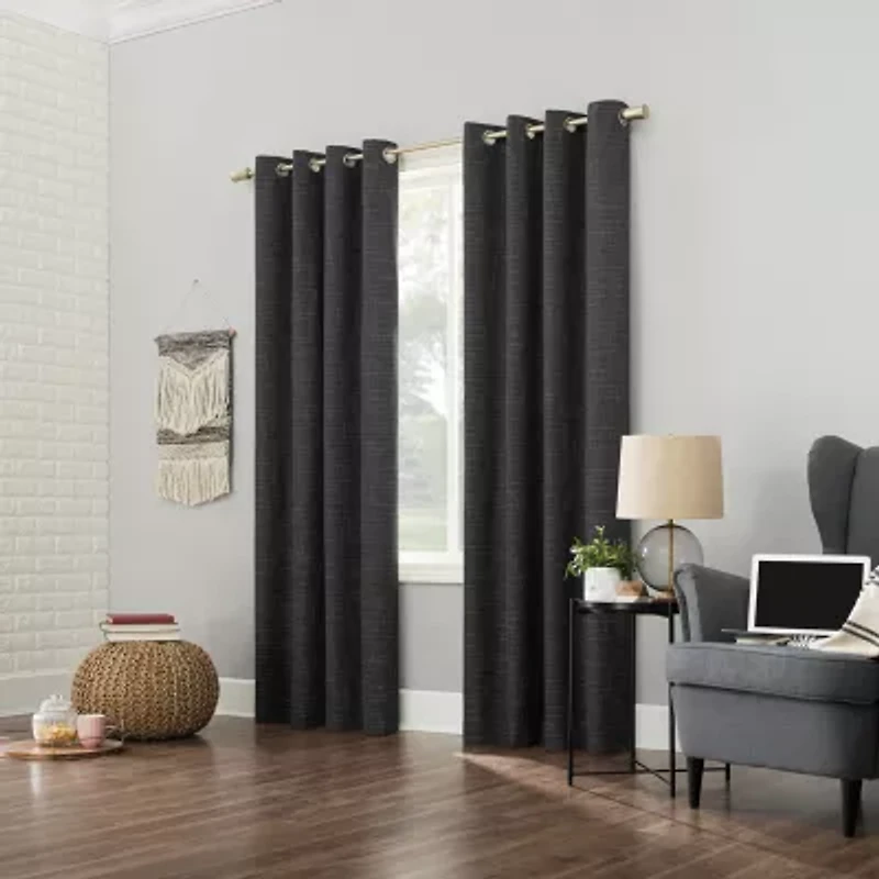 Sun Zero Kline Burlap Weave Thermal Extreme Grommet Top Energy Saving 100% Blackout Single Curtain Panel