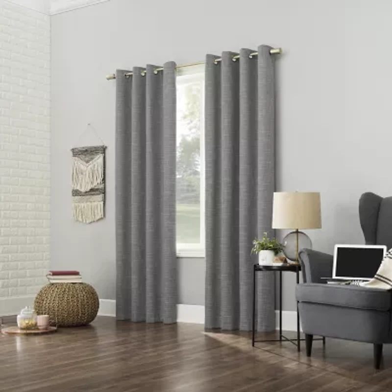 Sun Zero Kline Burlap Weave Thermal Extreme Grommet Top Energy Saving 100% Blackout Single Curtain Panel