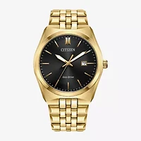 Citizen Mens Gold Tone Stainless Steel Leather Bracelet Watch Bm7333-85e