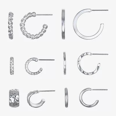Bijoux Bar Delicates Silver Tone Womens 6 Pair Earring Set