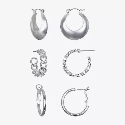 Bijoux Bar Delicates Silver Tone Womens 3 Pair Earring Set