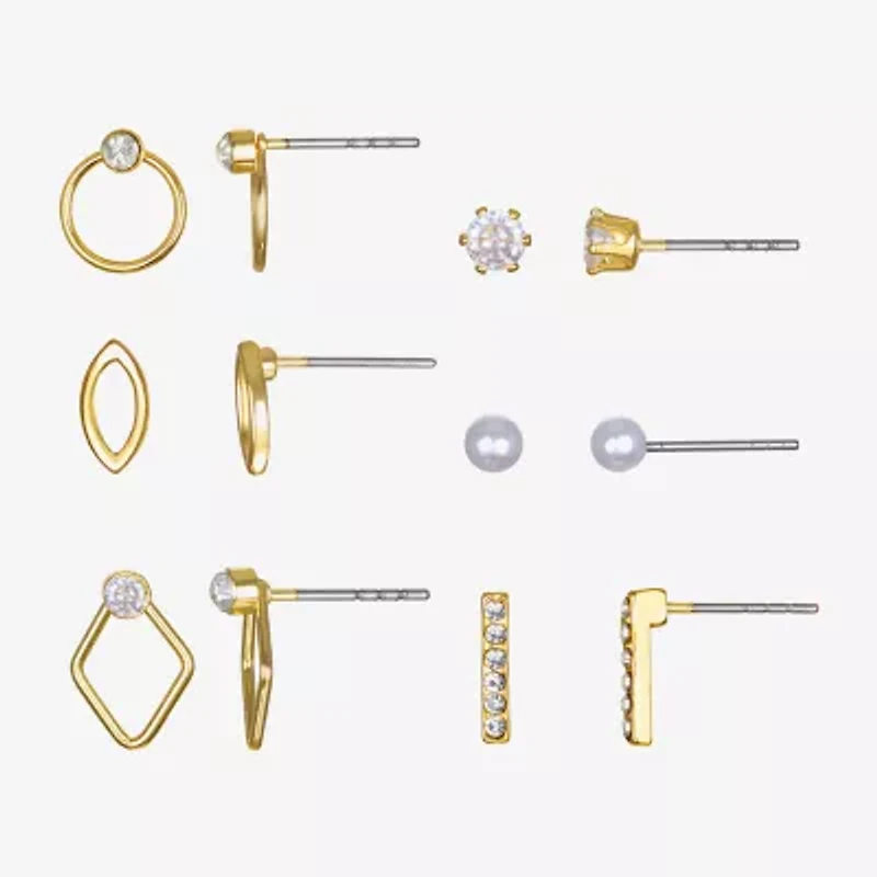Bijoux Bar Delicates Rose Tone Womens Glass Simulated Pearl 6 Pair Earring Set