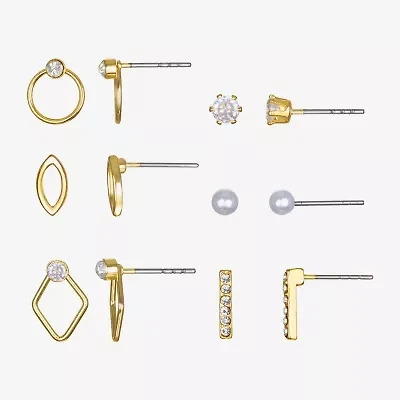 Bijoux Bar Delicates Rose Tone Womens Glass Simulated Pearl 6 Pair Earring Set