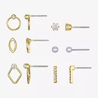 Bijoux Bar Delicates Rose Tone Womens Glass Simulated Pearl 6 Pair Earring Set