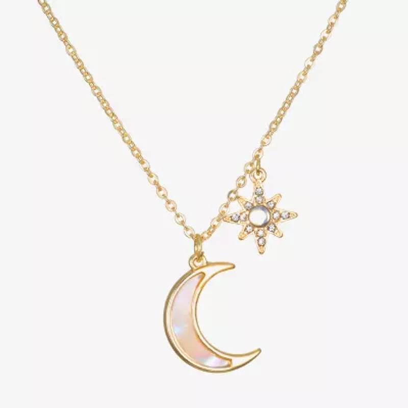 Bijoux Bar Delicates Gold Tone Womens Glass Moon Star 16 Inch Pendant Necklace