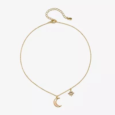 Bijoux Bar Delicates Gold Tone Womens Glass Moon Star 16 Inch Pendant Necklace