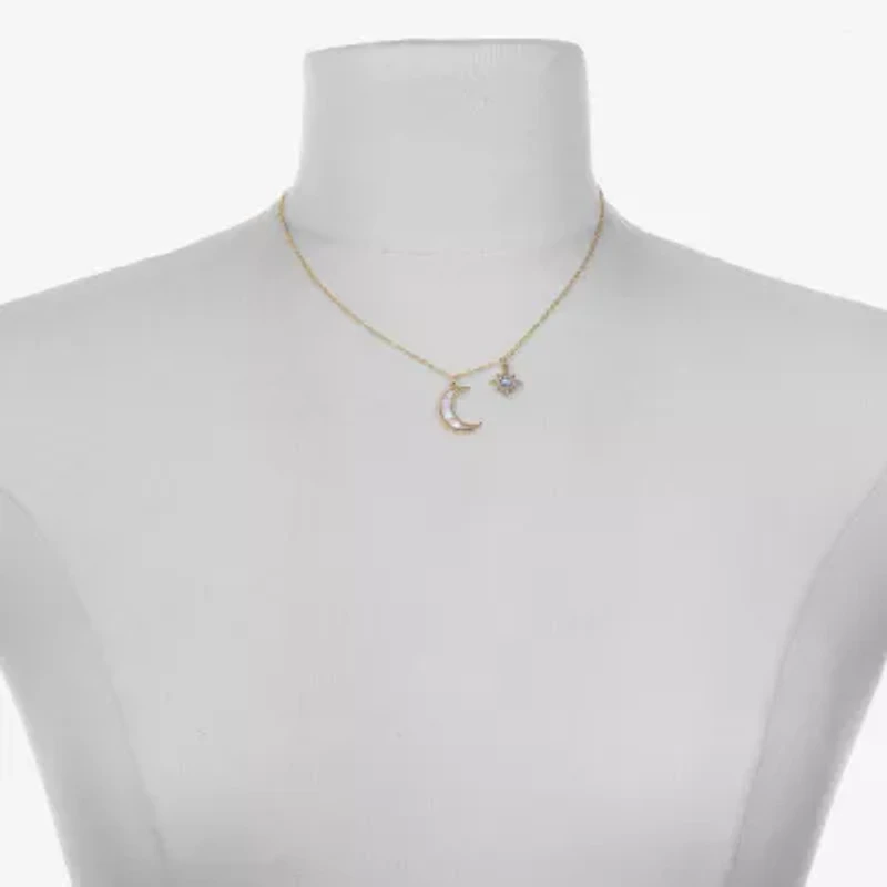 Bijoux Bar Delicates Gold Tone Womens Glass Moon Star 16 Inch Pendant Necklace