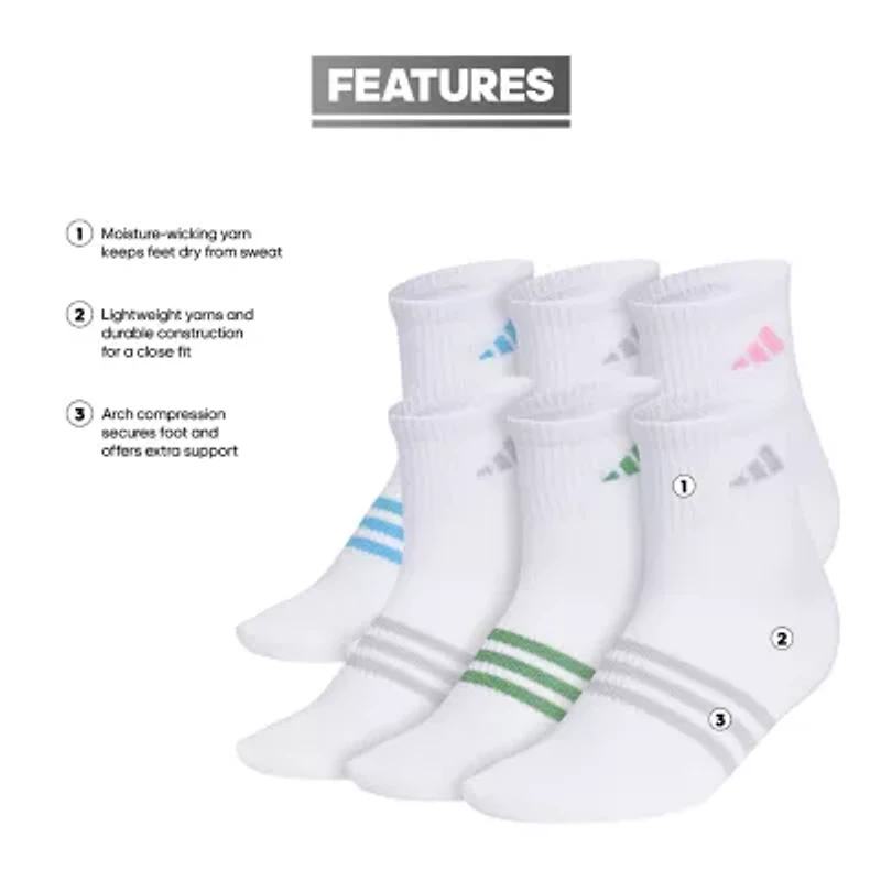 adidas Superlite Womens Multi-Pack 6 Pair Quarter Ankle Socks
