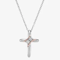 Limited Quantities! Womens Diamond Accent Natural White Diamond 14K Rose Gold Over Silver Sterling Silver Cross 18 Inch Pendant Necklace