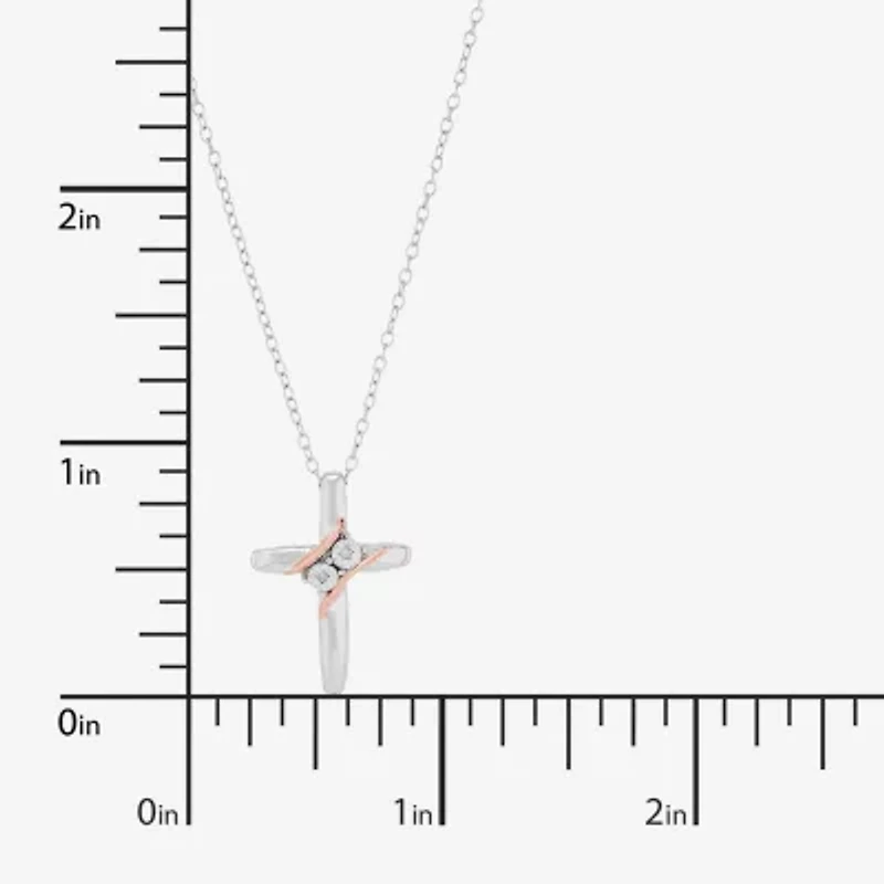Limited Quantities! Womens Diamond Accent Natural White Diamond 14K Rose Gold Over Silver Sterling Silver Cross 18 Inch Pendant Necklace