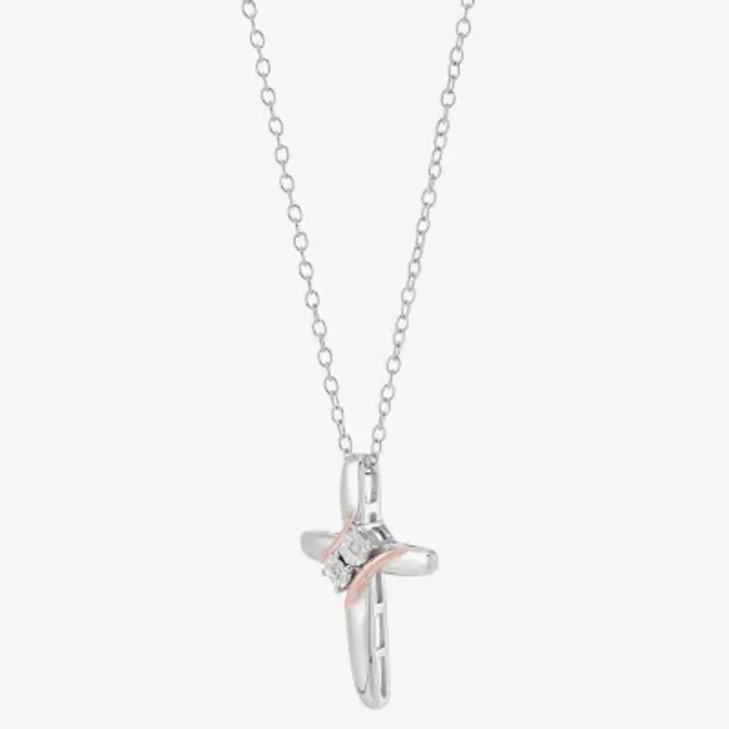 Limited Quantities! Womens Diamond Accent Natural White Diamond 14K Rose Gold Over Silver Sterling Silver Cross 18 Inch Pendant Necklace