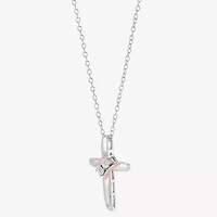 Limited Quantities! Womens Diamond Accent Natural White Diamond 14K Rose Gold Over Silver Sterling Silver Cross 18 Inch Pendant Necklace