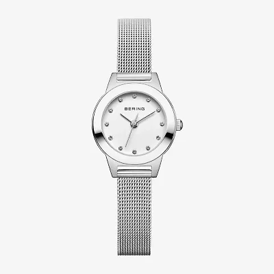 Bering Womens Crystal Silver Tone Mesh Bracelet Watch-11125-000