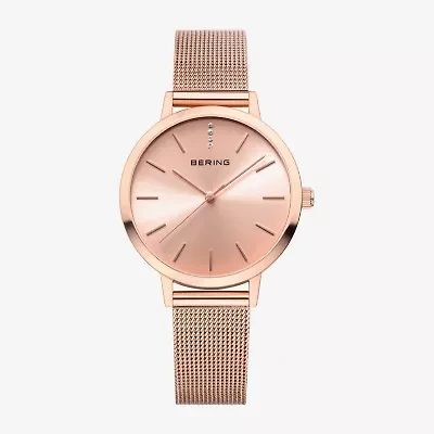Bering Womens Rose Goldtone Crystal Accent Mesh Bracelet Watch-13434-366