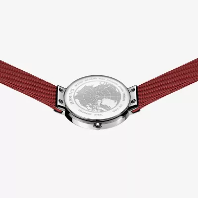 Bering Mesh Womens Red Stainless Steel Bracelet Watch 14531-303