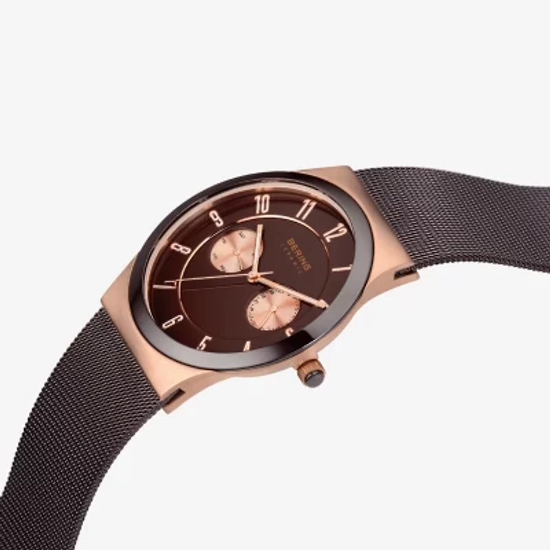 Bering Mens Multi-Function Brown Stainless Steel Bracelet Watch 32139-265