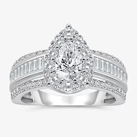 (I / I1) Womens 2 CT. T.W. Lab Grown White Diamond 10K Gold Pear Side Stone Engagement Ring