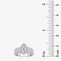(I / I1) Womens 2 CT. T.W. Lab Grown White Diamond 10K Gold Pear Side Stone Engagement Ring
