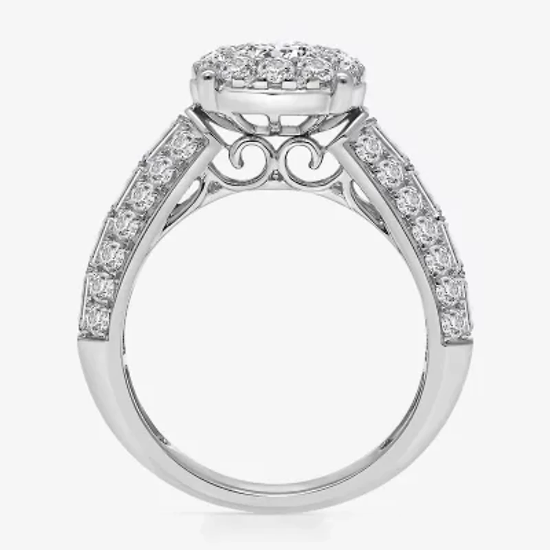 (I / I1) Womens 2 CT. T.W. Lab Grown White Diamond 10K Gold Round Side Stone Engagement Ring