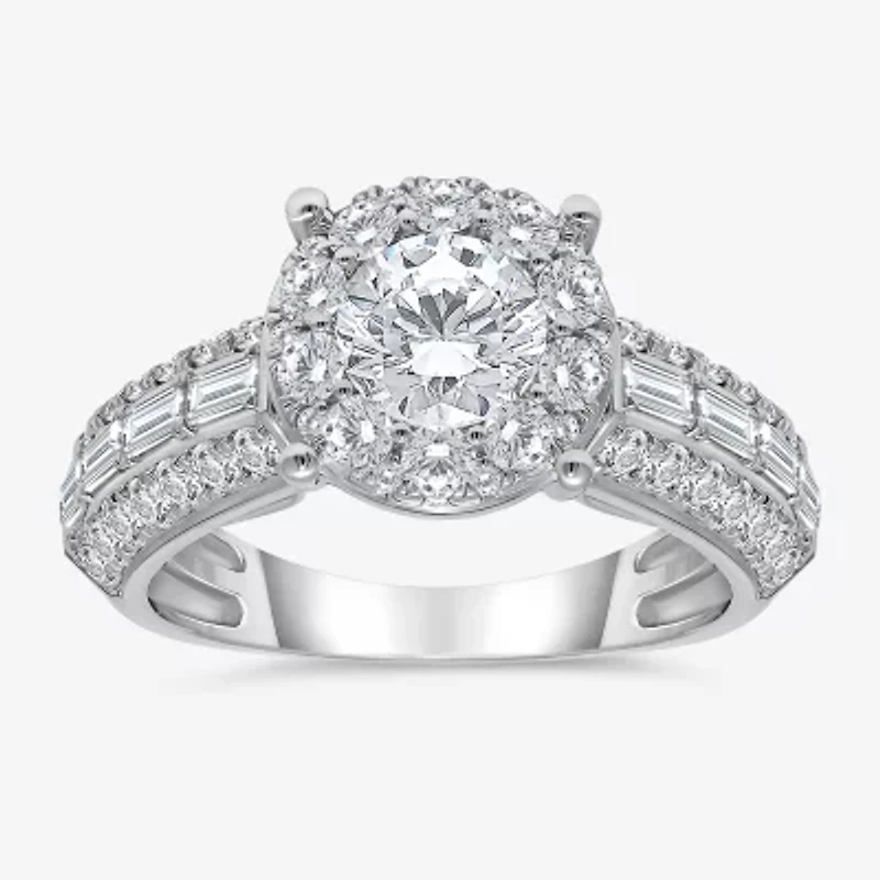 (I / I1) Womens 2 CT. T.W. Lab Grown White Diamond 10K Gold Round Side Stone Engagement Ring