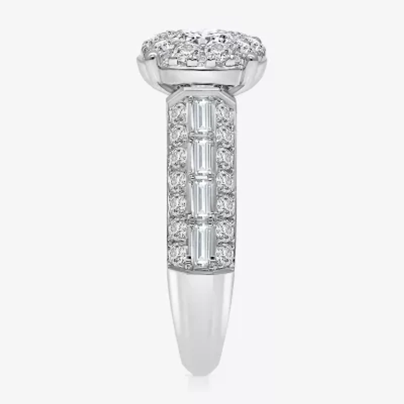(I / I1) Womens 2 CT. T.W. Lab Grown White Diamond 10K Gold Round Side Stone Engagement Ring