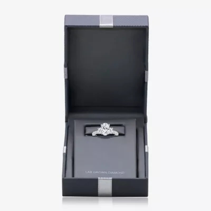 Love Lives Forever (I / I1) Womens 3 1/2 CT. T.W Lab Grown White Diamond 14K Gold Oval Side Stone 3-Stone Engagement Ring