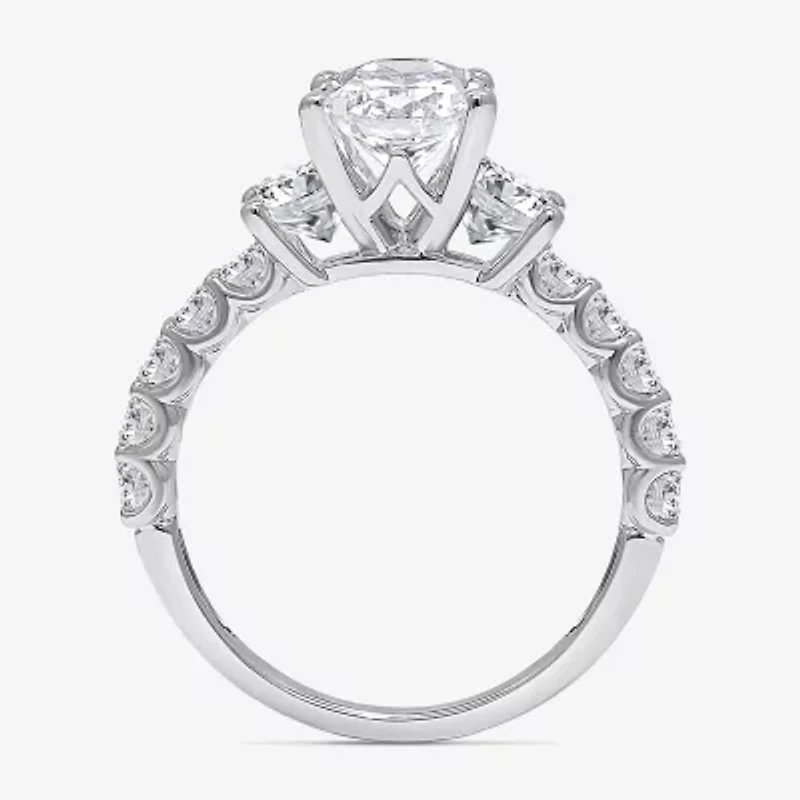 Love Lives Forever (I / I1) Womens 3 1/2 CT. T.W Lab Grown White Diamond 14K Gold Oval Side Stone 3-Stone Engagement Ring