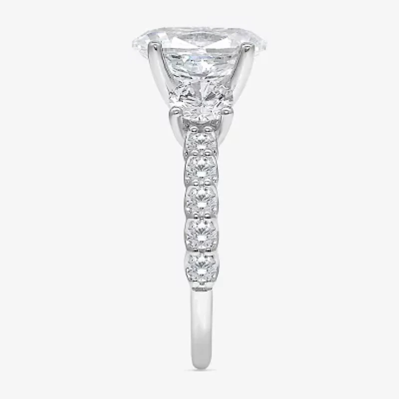 Love Lives Forever (I / I1) Womens 3 1/2 CT. T.W Lab Grown White Diamond 14K Gold Oval Side Stone 3-Stone Engagement Ring