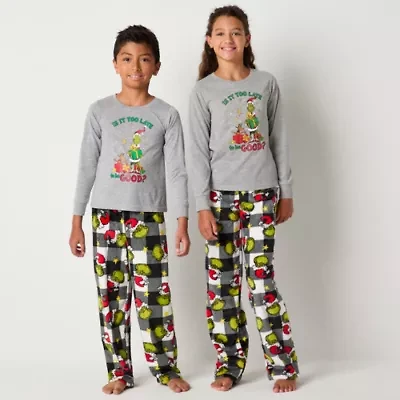 Big Kid Unisex Dr. Seuss Grinch Crew Neck Long Sleeve 2-pc. Matching Family Pajama Sets