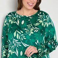Liz Claiborne Womens Round Neck Long Sleeve Satin Plus Blouse