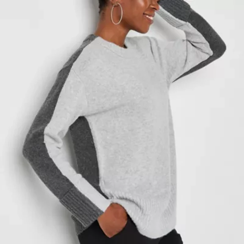 Worthington Womens Crew Neck Long Sleeve Pullover Sweater