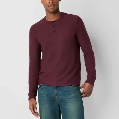 mutual weave Solid Waffle Mens Long Sleeve Henley Shirt