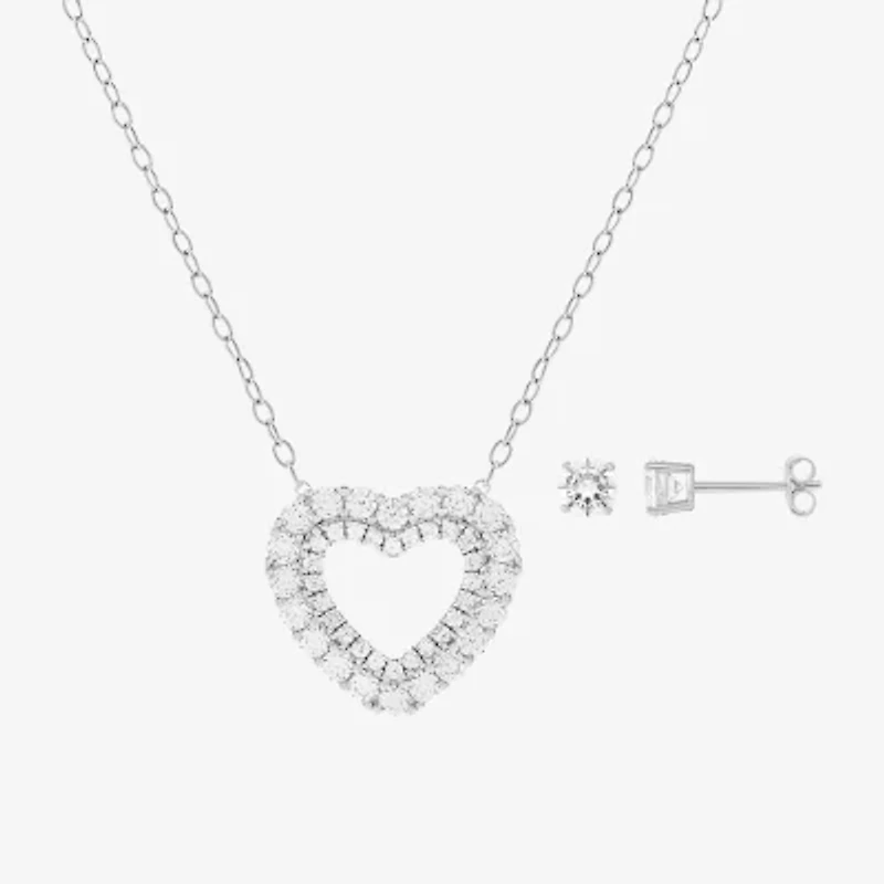 HADLEY & ROW Womens Cubic Zirconia Pure Silver Over Brass Heart 2-pc. Jewelry Set