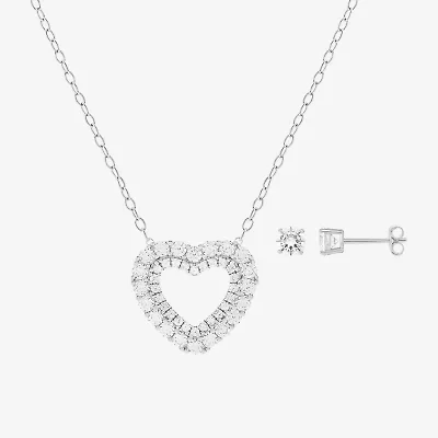 HADLEY & ROW Womens Cubic Zirconia Pure Silver Over Brass Heart 2-pc. Jewelry Set