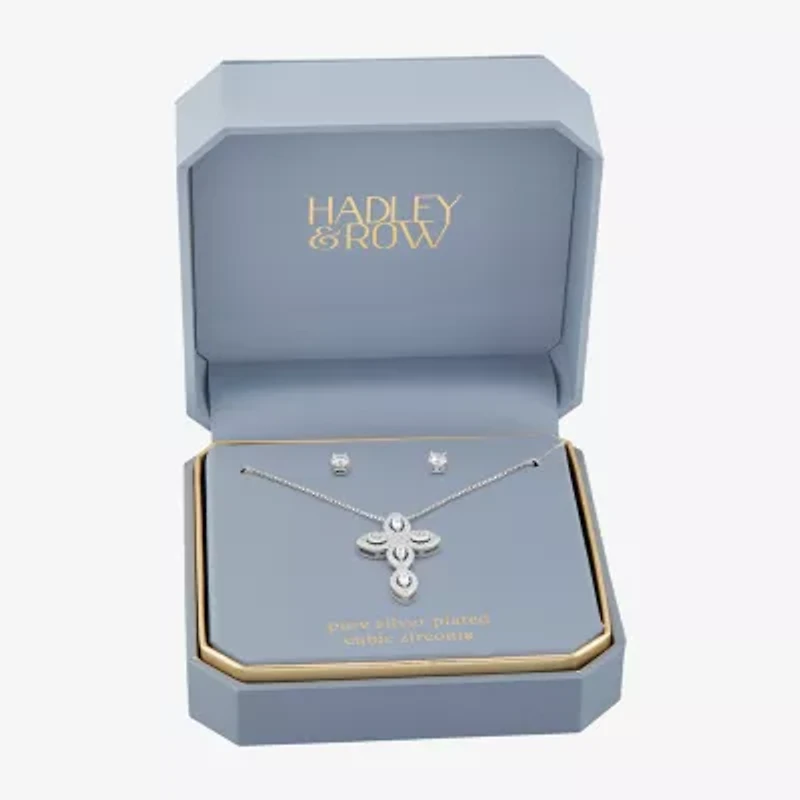HADLEY & ROW Womens Cubic Zirconia Pure Silver Over Brass Cross 2-pc. Jewelry Set