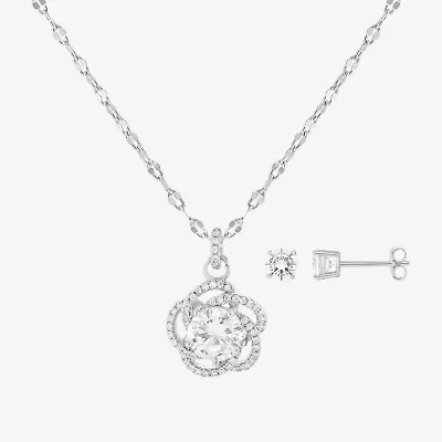 HADLEY & ROW Womens Cubic Zirconia Pure Silver Over Brass 2-pc. Jewelry Set