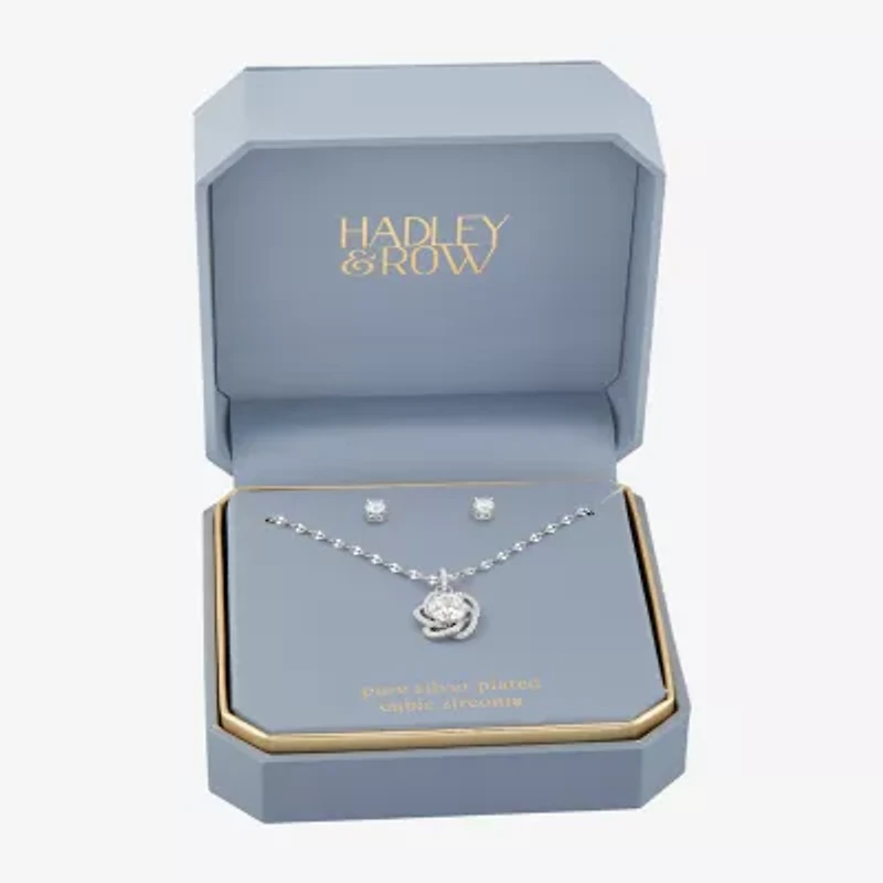 HADLEY & ROW Womens Cubic Zirconia Pure Silver Over Brass 2-pc. Jewelry Set