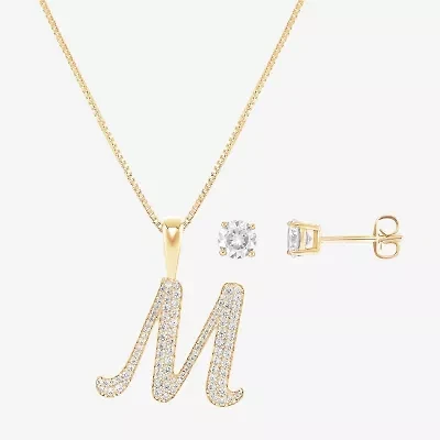 HADLEY & ROW Initial Womens Cubic Zirconia 14K Gold Over Brass 2-pc. Jewelry Set