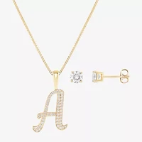 HADLEY & ROW Initial Womens Cubic Zirconia 14K Gold Over Brass 2-pc. Jewelry Set